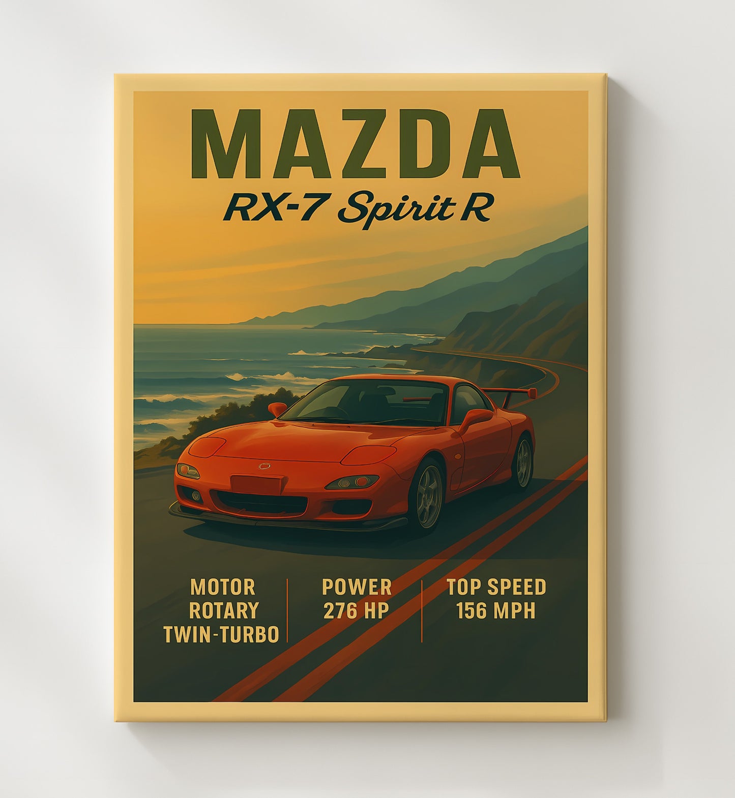 Mazda RX 7 Spirit R Twin Turbo Rotary Icon Vintage 20x24 Canvas automotive wall art print – Automotive Wall Art decor
