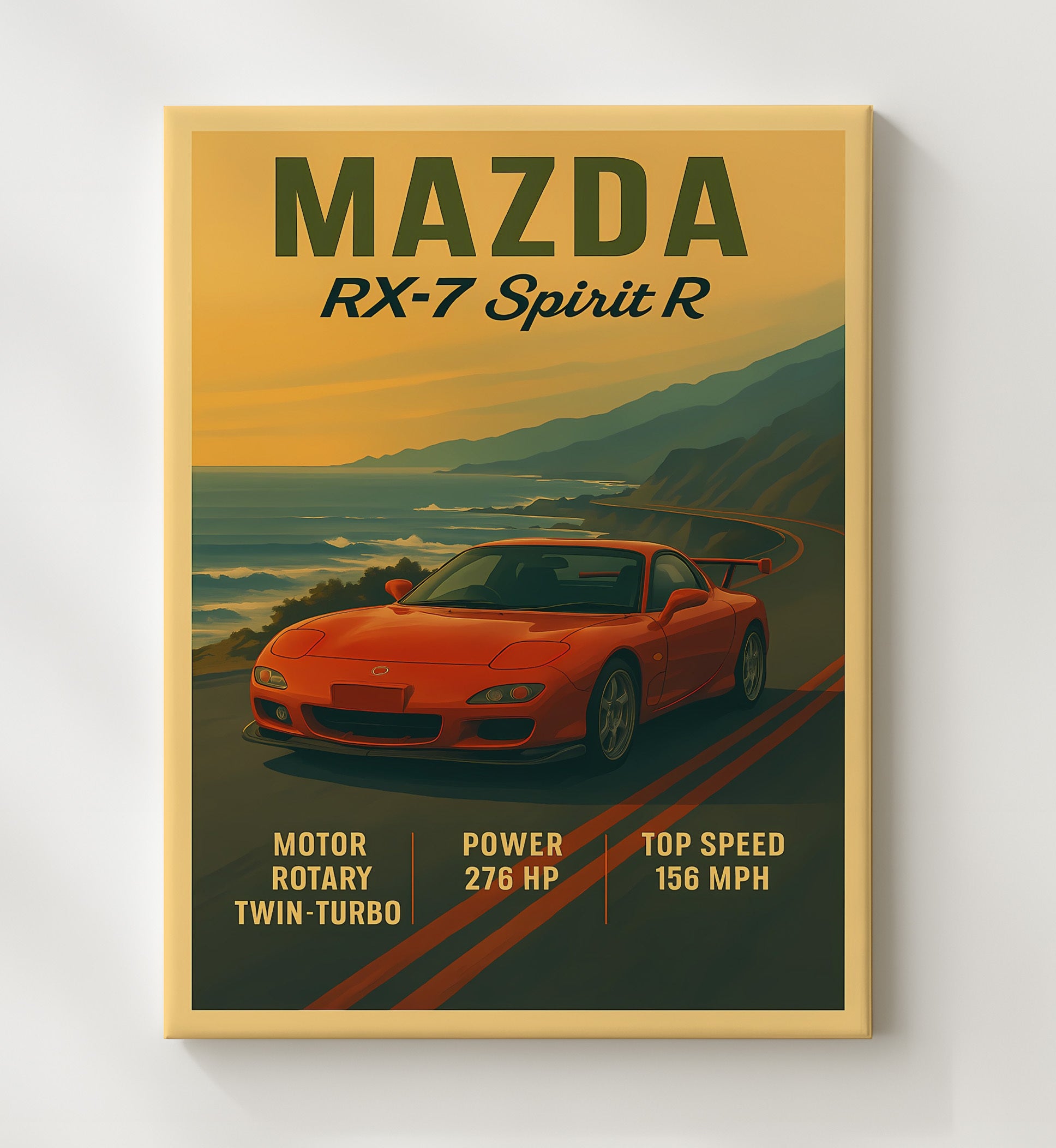 Mazda RX 7 Spirit R Twin Turbo Rotary Icon Vintage 20x24 Canvas automotive wall art print – Automotive Wall Art decor