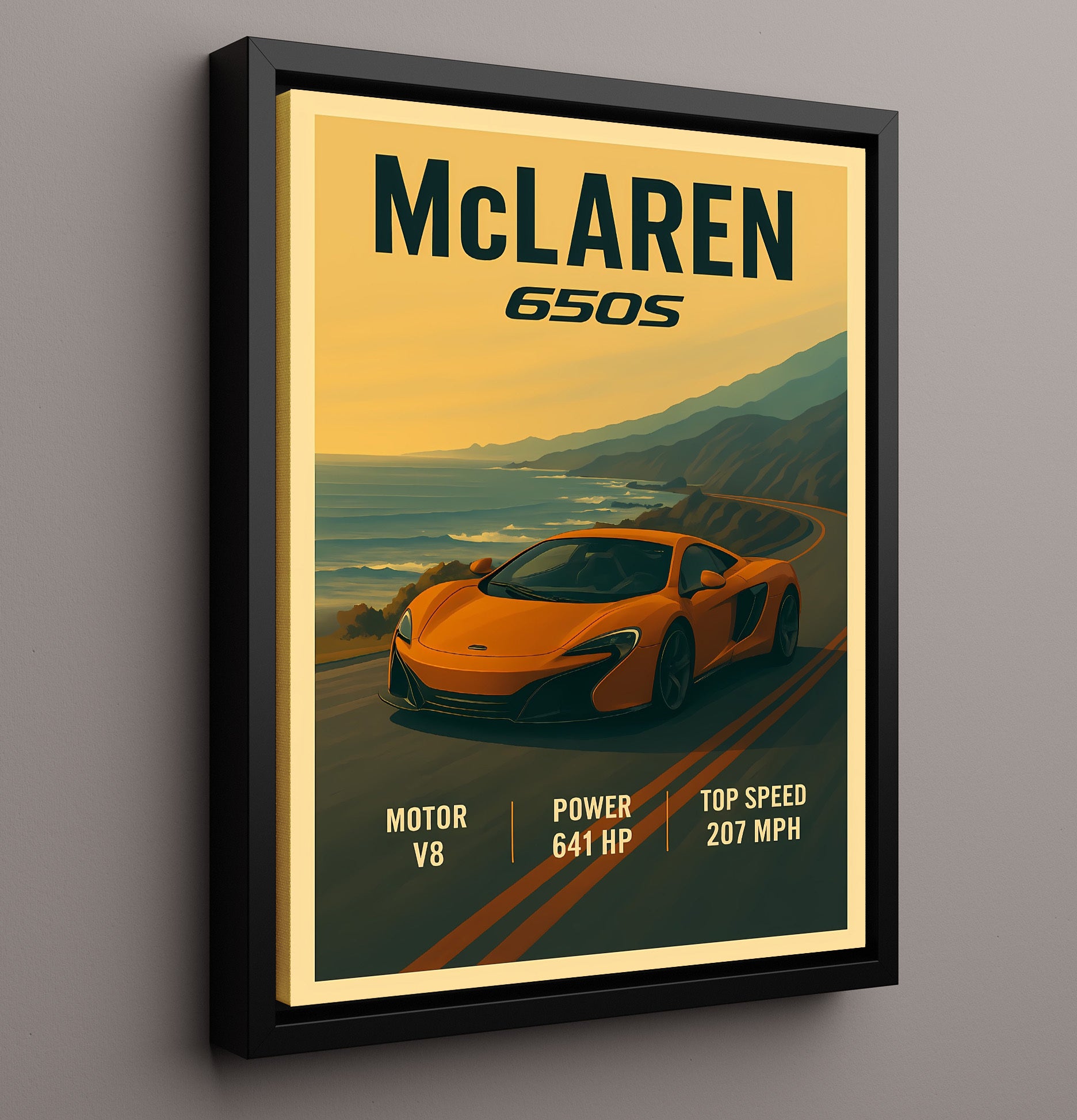 McLaren 650S Sculpted Intake Side Profile Vintage 16x20 Framed Canvas automotive wall art print – Automotive Wall Art decor