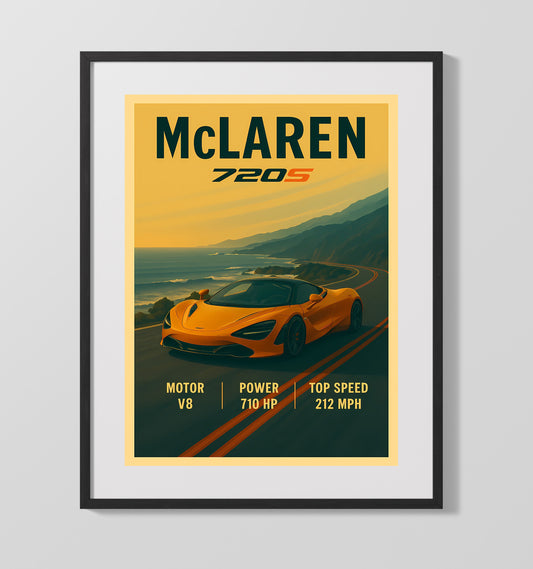 McLaren 720S Dihedral Door Sculpted Body Vintage Wall Art 16x20 Gallery Framed Artwork wall art print – automotive decor