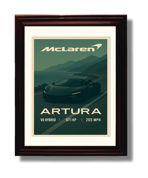 McLaren Artura Hybrid V6 Modern Platform Vintage 8x10 Beveled Frame automotive wall art print – Automotive Wall Art decor