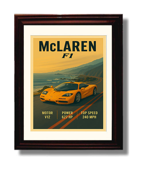 McLaren F1 Center Seat V12 Icon Vintage 8x10 Beveled Frame automotive wall art print – Automotive Wall Art decor