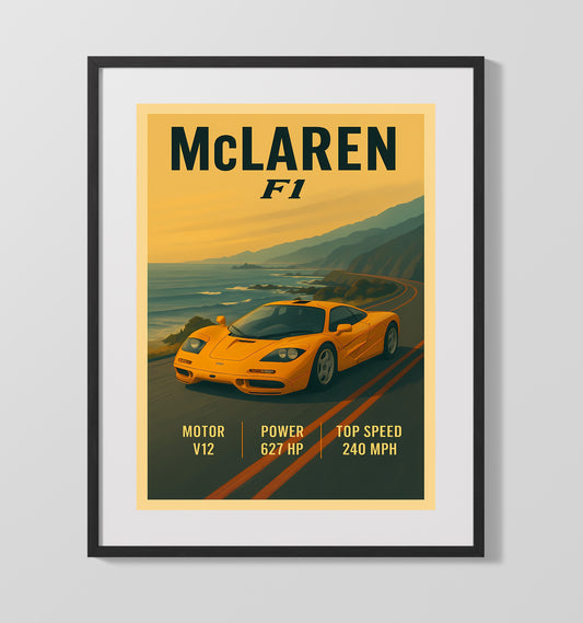 McLaren F1 Center Seat V12 Icon Vintage Wall Art 16x20 Gallery Framed Artwork wall art print – automotive decor