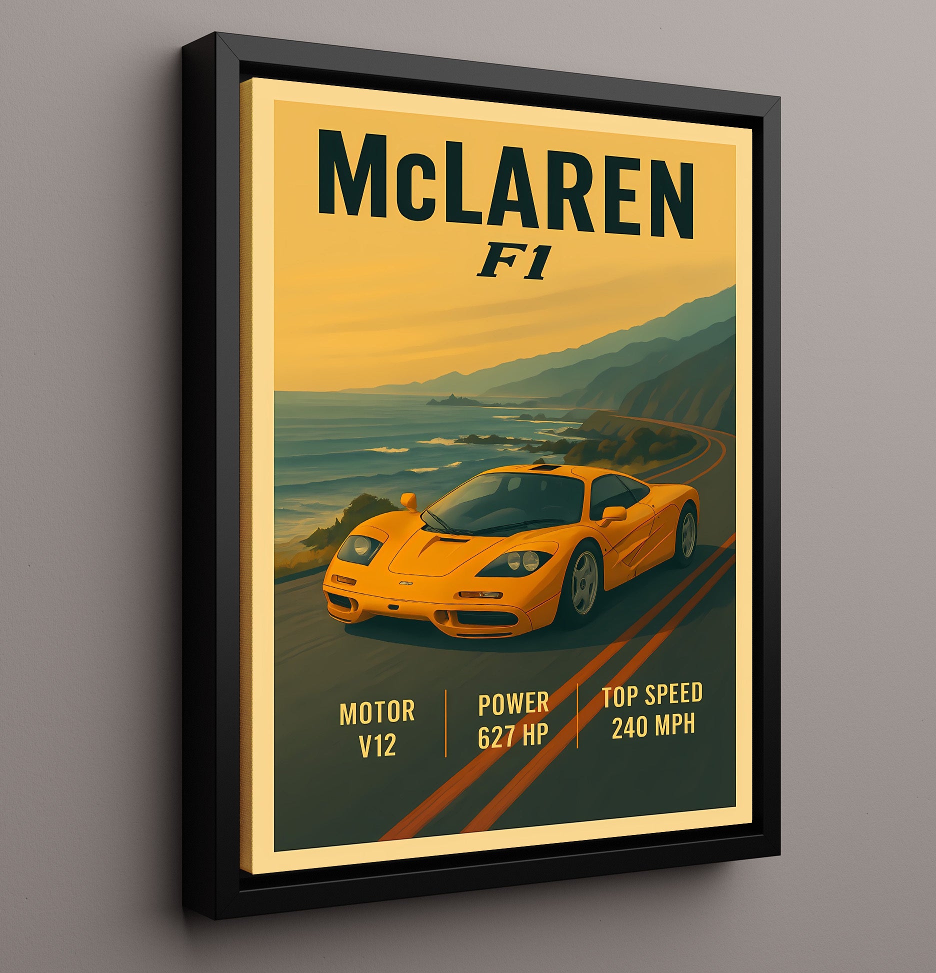 McLaren F1 Center Seat V12 Icon Vintage 16x20 Framed Canvas automotive wall art print – Automotive Wall Art decor