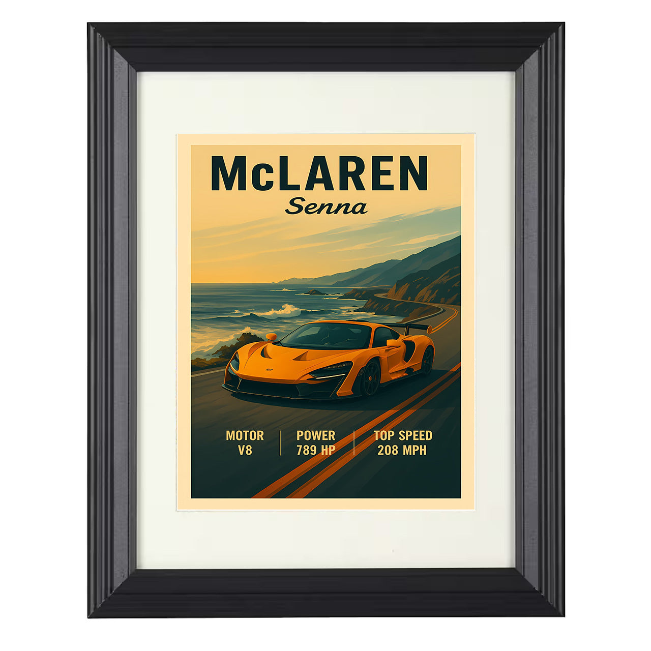 McLaren Senna - Track Aero Wing Focus 8x10 black framed car print