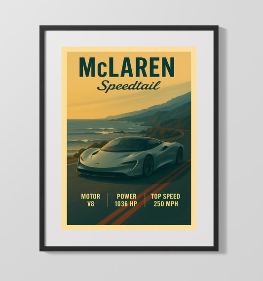 McLaren Speedtail Hyper GT Longtail Design Vintage Wall Art 16x20 Gallery Framed Artwork wall art print – automotive decor