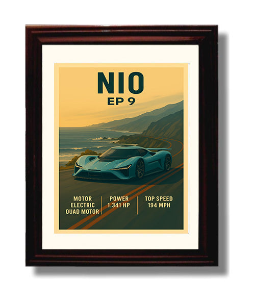 NIO EP9 Electric Track Hypercar Vintage 8x10 Beveled Frame automotive wall art print – Automotive Wall Art decor