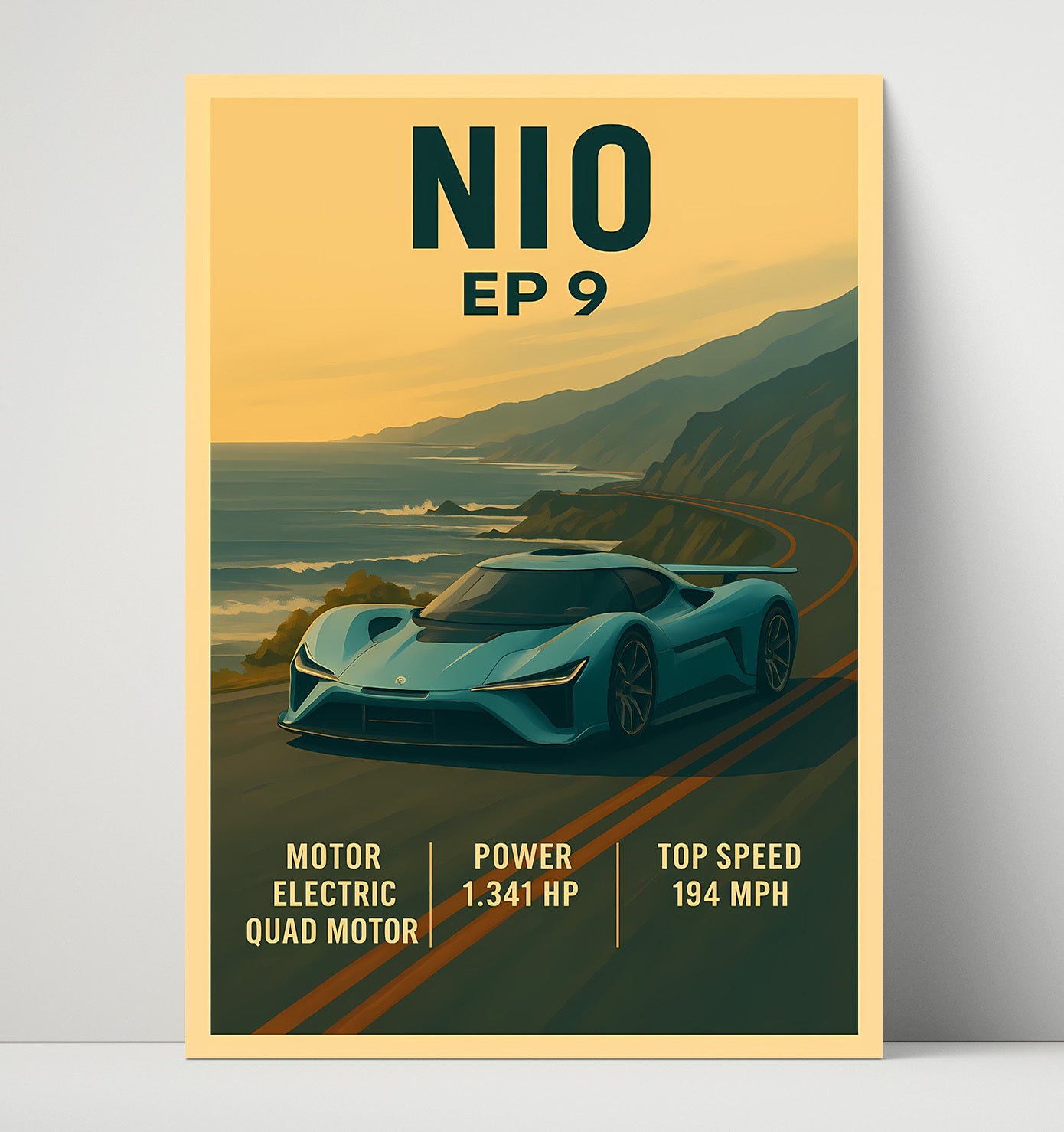 NIO EP9 Electric Track Hypercar Vintage 16x20 Unframed Print automotive wall art print – Automotive Wall Art decor