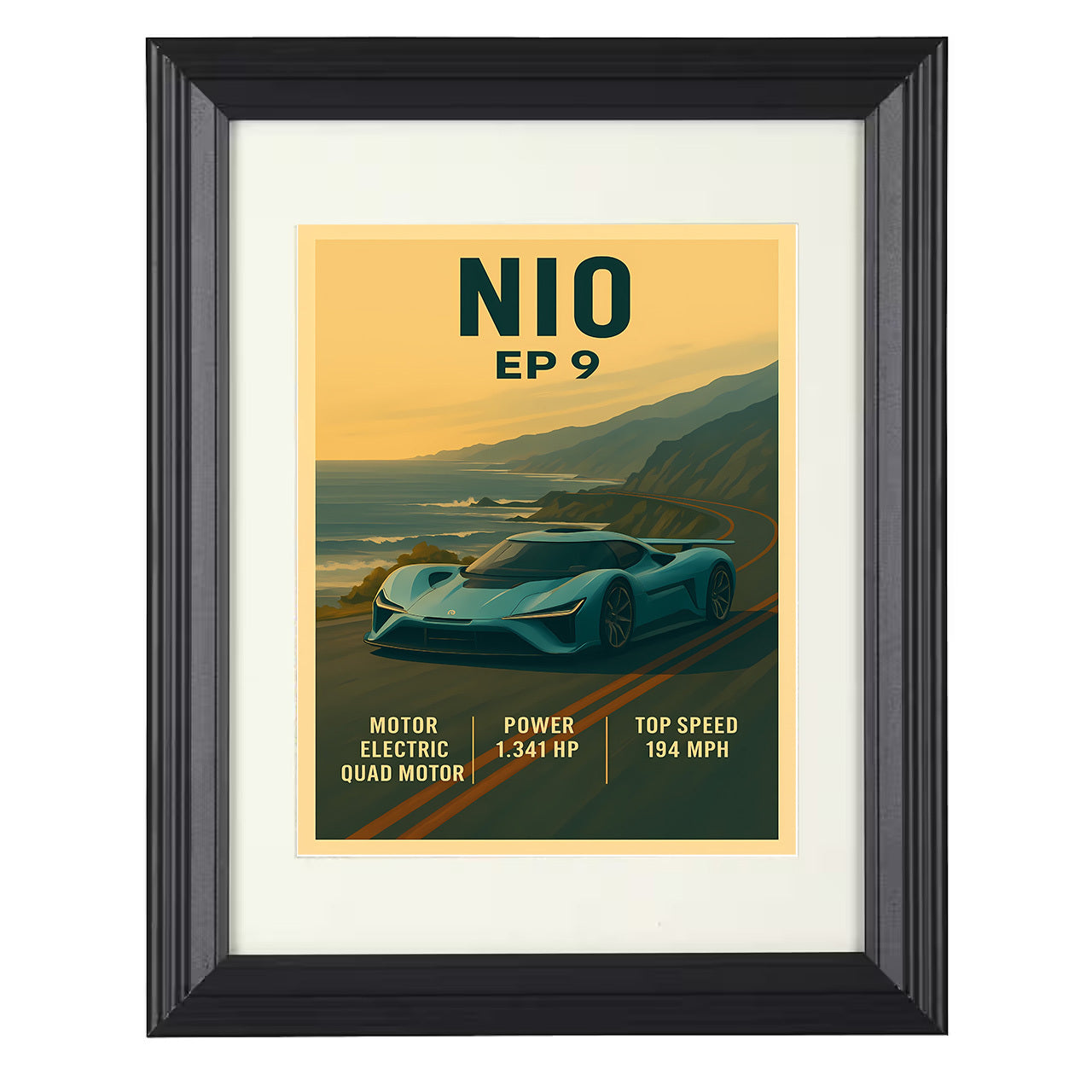 NIO EP9 - Electric Track Hypercar 8x10 black framed car print