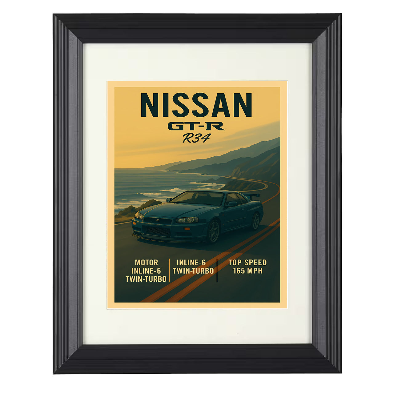 Nissan GT-R R34 - JDM Legend 8x10 black framed car print