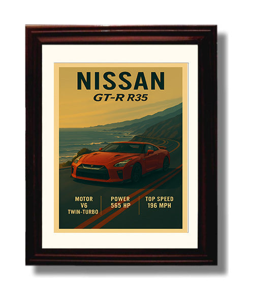 Nissan GT R R35 Twin Turbo AWD Legend Vintage 8x10 Beveled Frame automotive wall art print – Automotive Wall Art decor