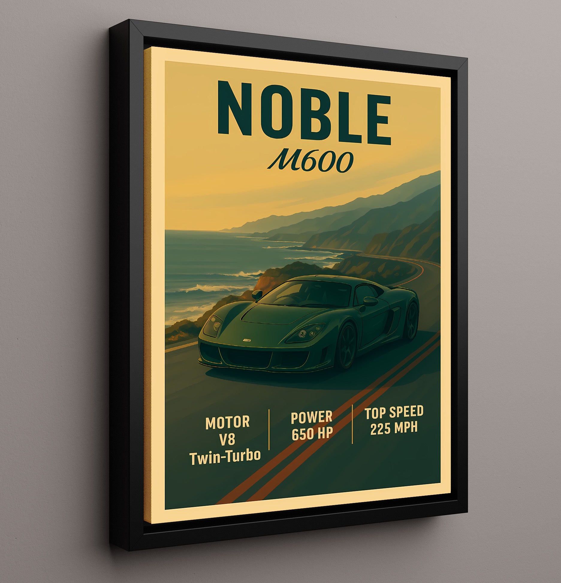 Noble M600 Twin Turbo Analog Beast Vintage 16x20 Framed Canvas automotive wall art print – Automotive Wall Art decor
