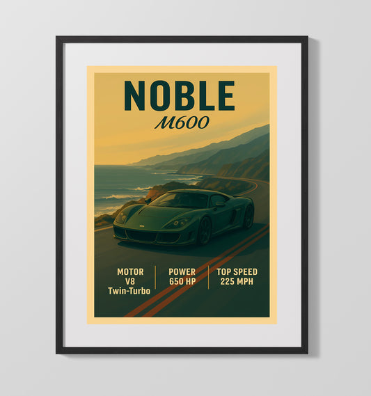Noble M600 Twin Turbo Analog Beast Vintage Wall Art 16x20 Gallery Framed Artwork wall art print – automotive decor