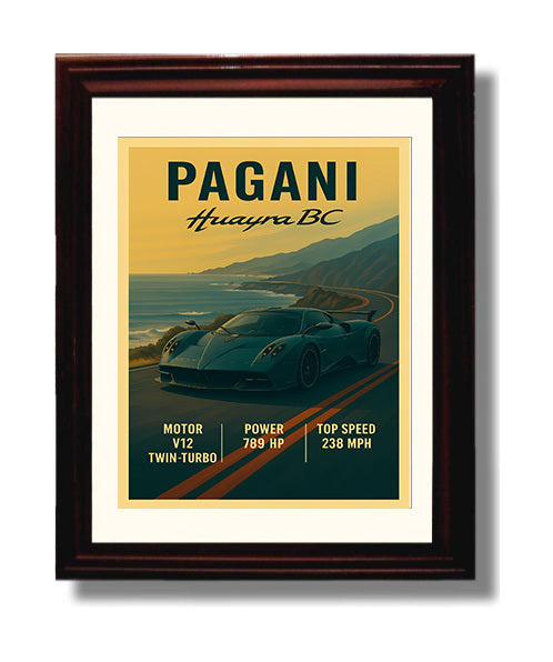 Pagani Huayra BC Twin Turbo V12 Carbon Aero Vintage 8x10 Beveled Frame automotive wall art print – Automotive Wall Art decor