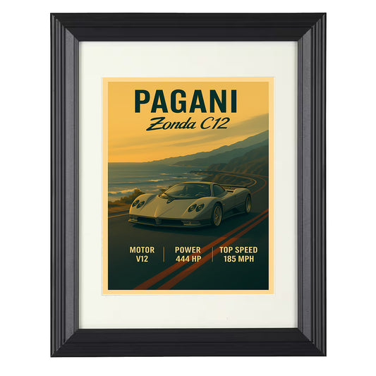 Pagani Zonda C12 - Original V12 Supercar 8x10 black framed car print