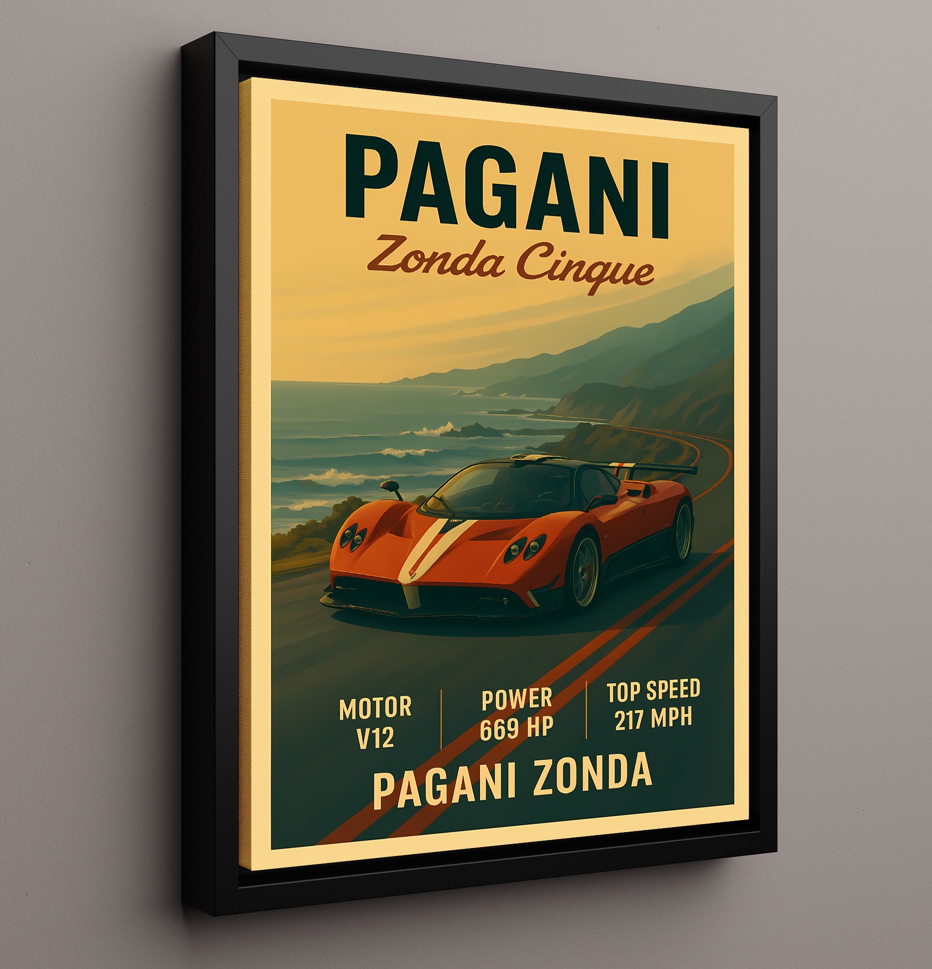 Pagani Zonda Cinque Limited Edition V12 Icon Vintage 16x20 Framed Canvas automotive wall art print – Automotive Wall Art decor