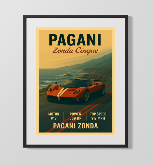 Pagani Zonda Cinque Limited Edition V12 Icon Vintage Wall Art 16x20 Gallery Framed Artwork wall art print – automotive decor