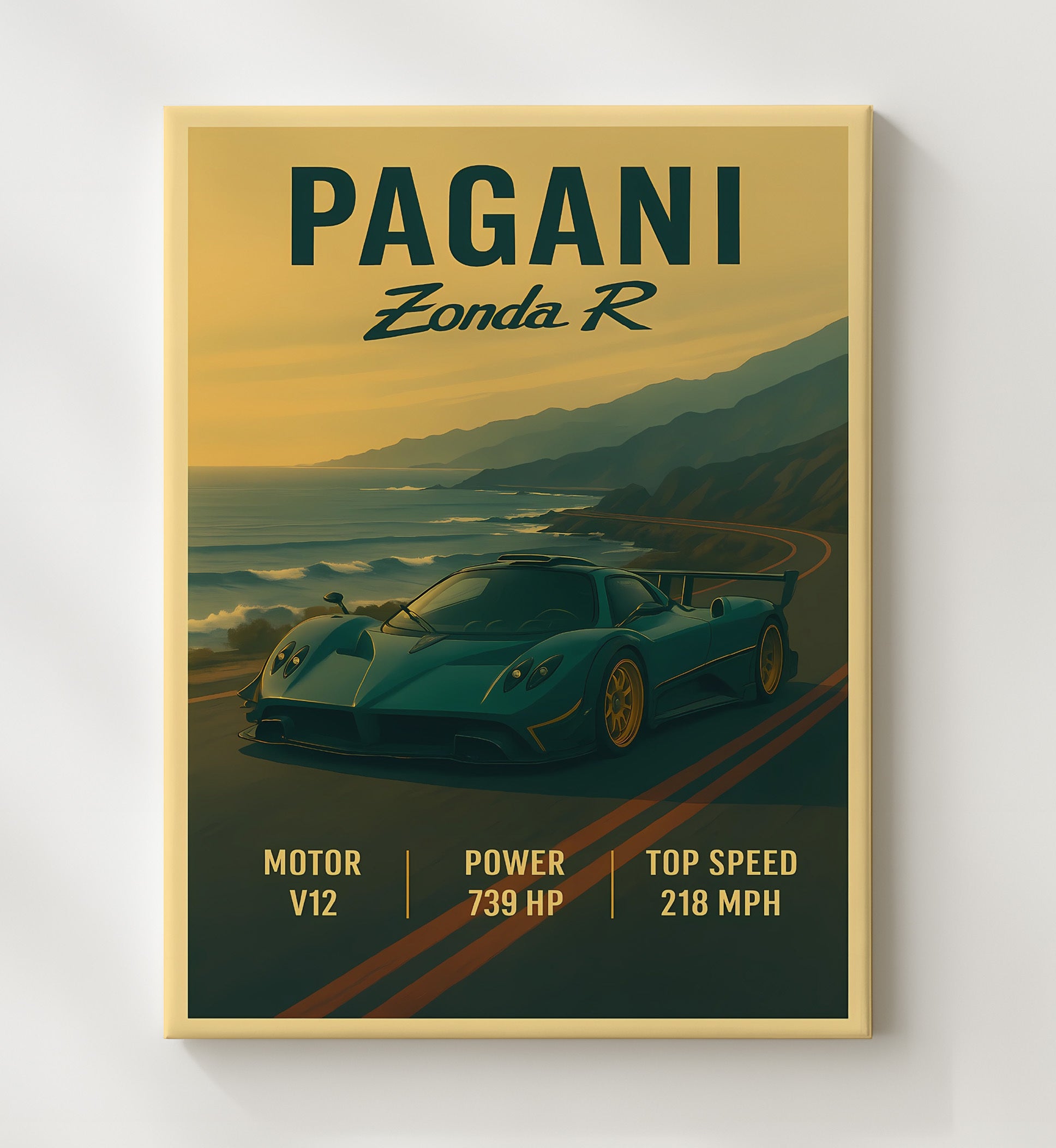 Pagani Zonda R Track Only V12 Beast Vintage 20x24 Canvas automotive wall art print – Automotive Wall Art decor