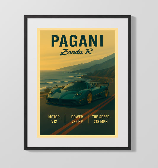 Pagani Zonda R Track Only V12 Beast Vintage Wall Art 16x20 Gallery Framed Artwork wall art print – automotive decor