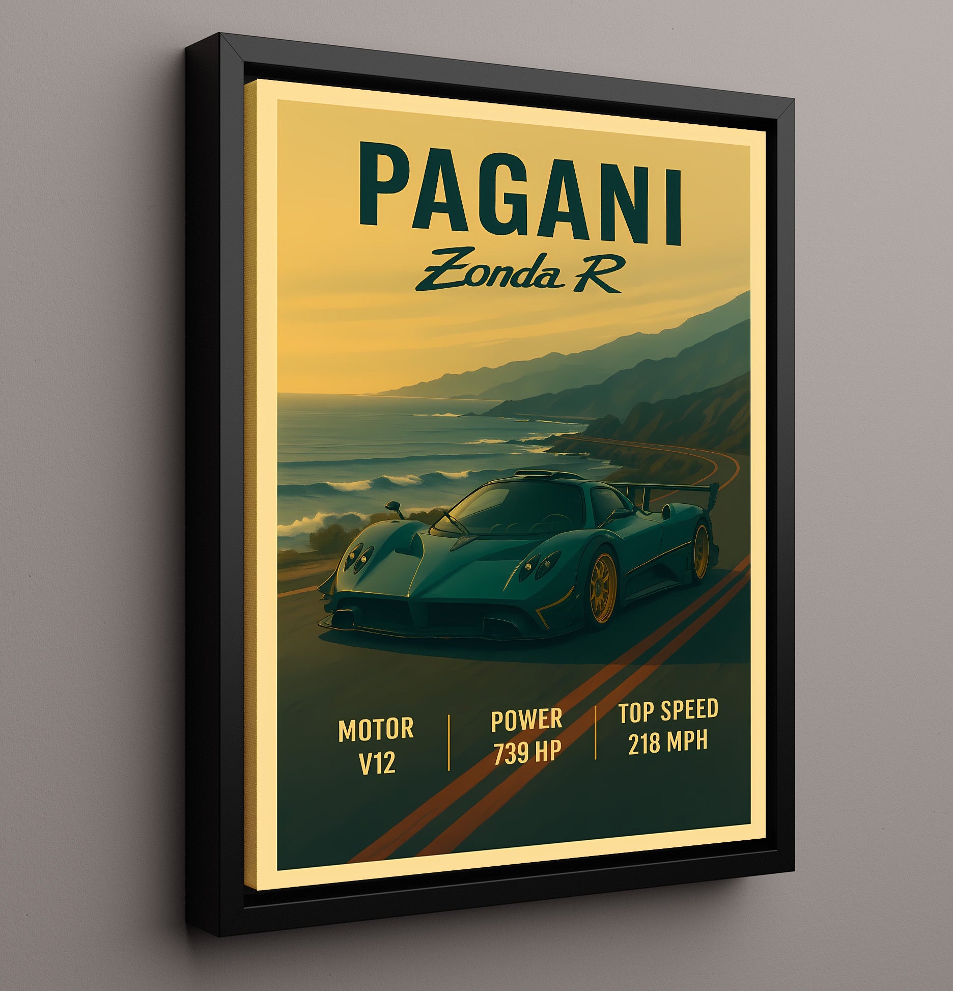 Pagani Zonda R Track Only V12 Beast Vintage 16x20 Framed Canvas automotive wall art print – Automotive Wall Art decor