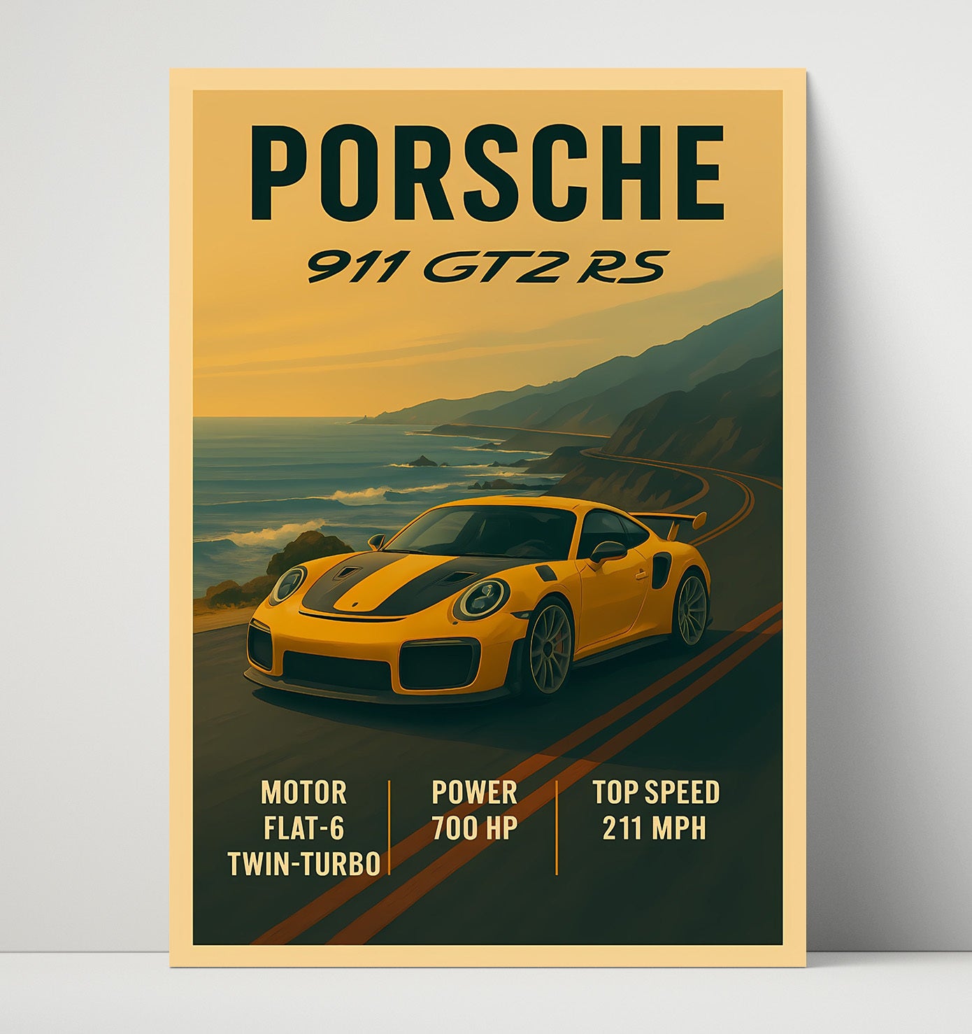 Porsche 911 GT2 RS Twin Turbo Track Monster Vintage 16x20 Unframed Print automotive wall art print – Automotive Wall Art decor