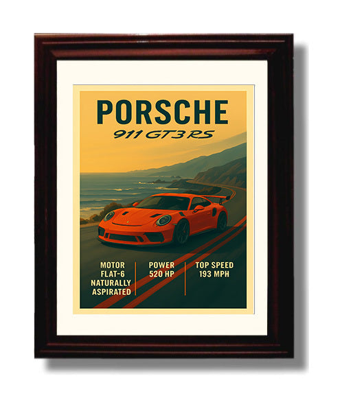Porsche 911 GT3 RS Naturally Aspirated Track Weapon Vintage 8x10 Beveled Frame automotive wall art print – Automotive Wall Art decor
