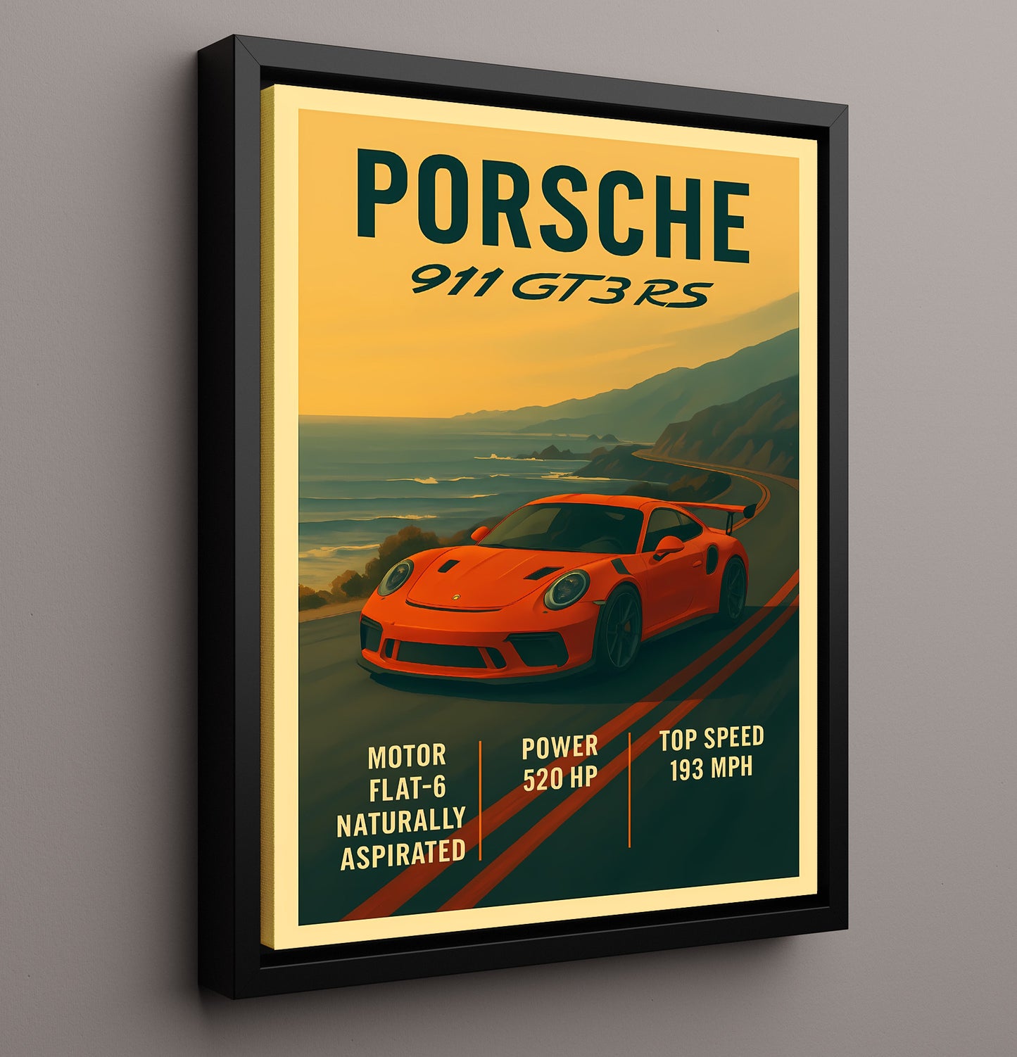 Porsche 911 GT3 RS Naturally Aspirated Track Weapon Vintage 16x20 Framed Canvas automotive wall art print – Automotive Wall Art decor