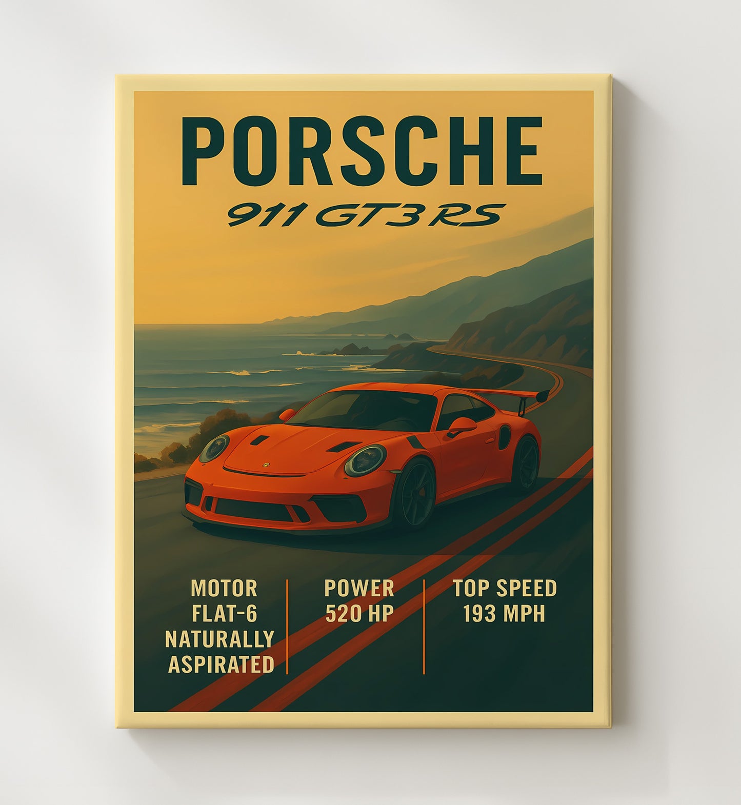 Porsche 911 GT3 RS Naturally Aspirated Track Weapon Vintage 20x24 Canvas automotive wall art print – Automotive Wall Art decor