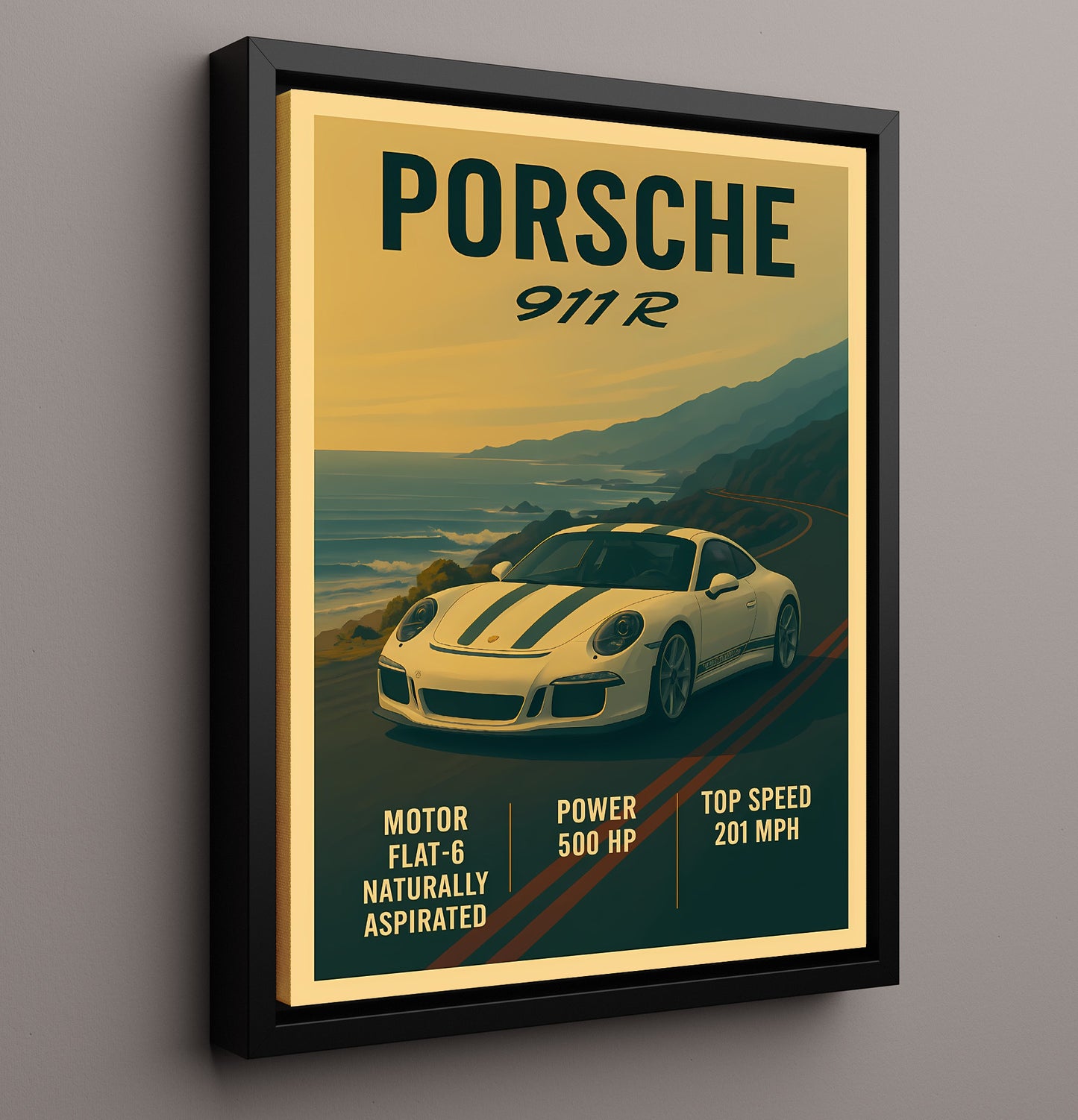 Porsche 911 R Lightweight Purist Edition Vintage 16x20 Framed Canvas automotive wall art print – Automotive Wall Art decor