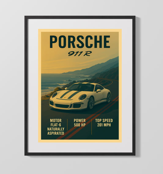 Porsche 911 R Lightweight Purist Edition Vintage Wall Art 16x20 Gallery Framed Artwork wall art print – automotive decor