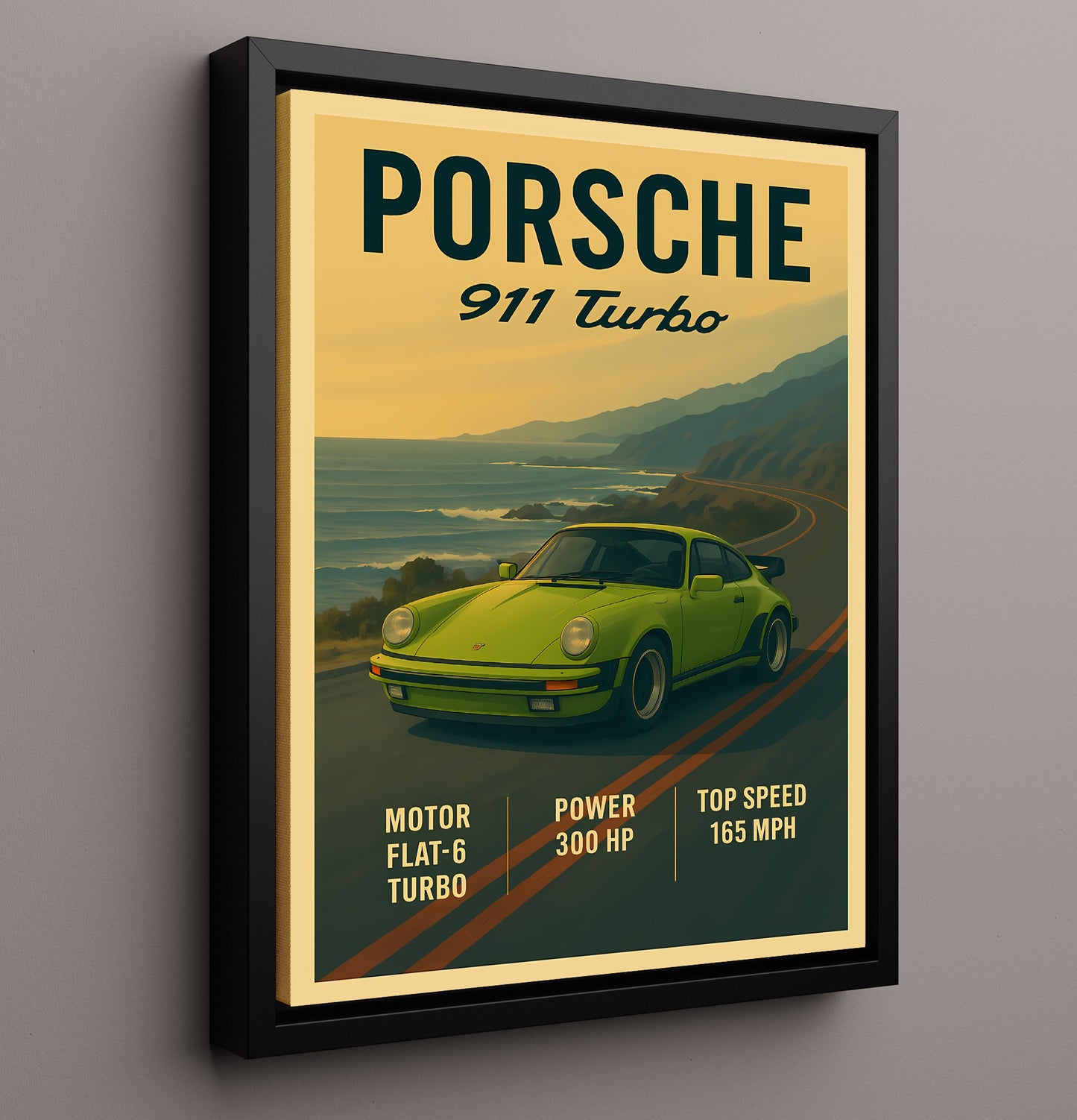Porsche 911 Turbo Classic Turbocharged Icon Vintage 16x20 Framed Canvas automotive wall art print – Automotive Wall Art decor