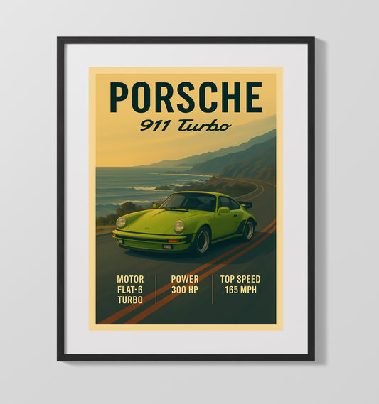 Porsche 911 Turbo Classic Turbocharged Icon Vintage Wall Art 16x20 Gallery Framed Artwork wall art print – automotive decor