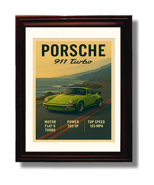 Porsche 911 Turbo Classic Turbocharged Icon Vintage 8x10 Beveled Frame automotive wall art print – Automotive Wall Art decor