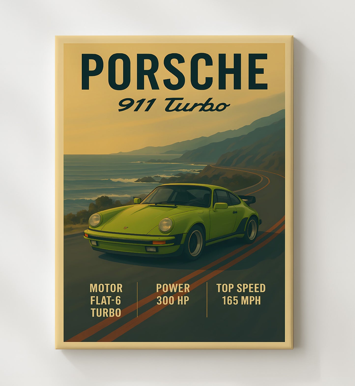 Porsche 911 Turbo Classic Turbocharged Icon Vintage 20x24 Canvas automotive wall art print – Automotive Wall Art decor