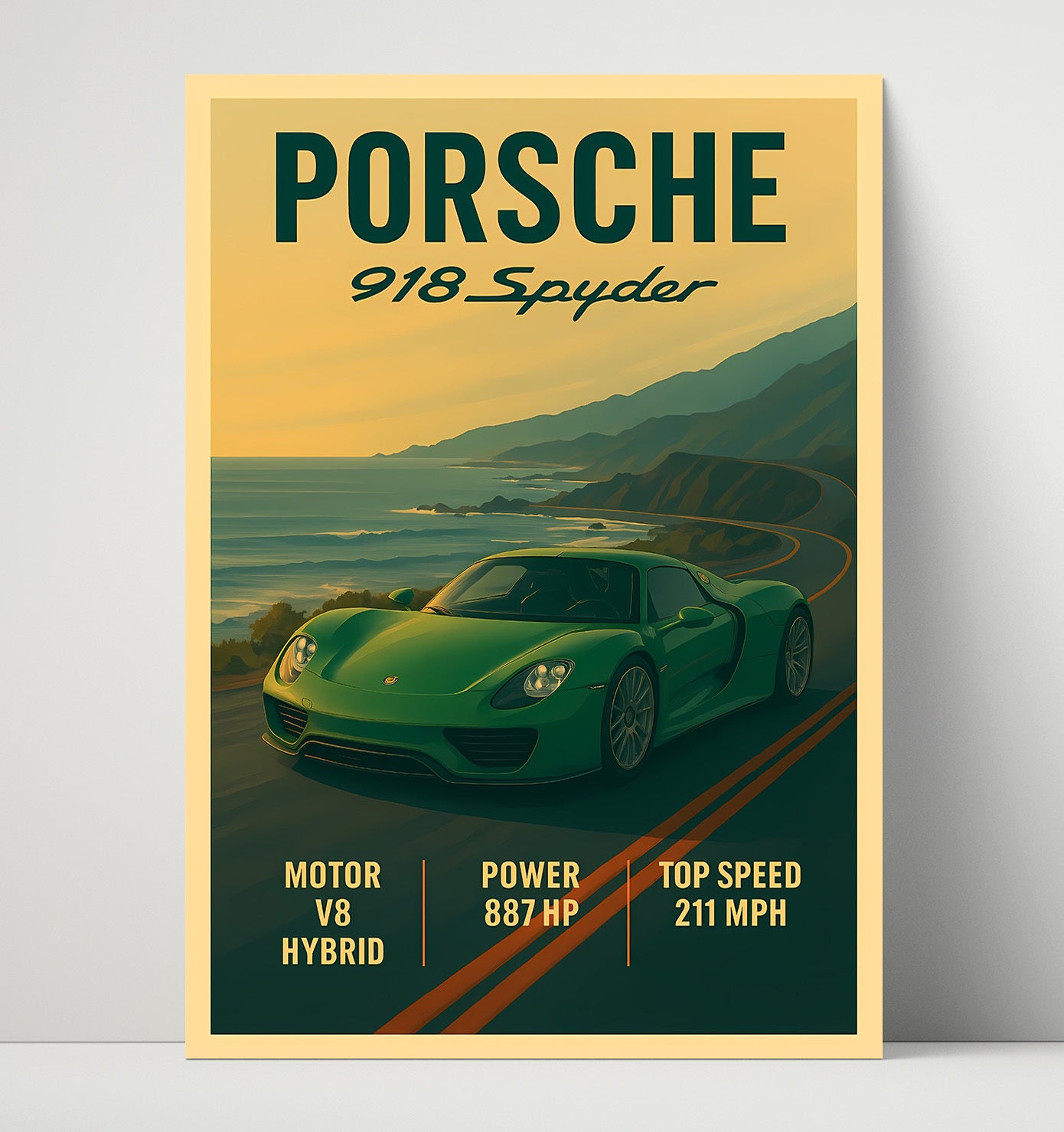 Porsche 918 Spyder Hybrid Hypercar Roadster Vintage 16x20 Unframed Print automotive wall art print – Automotive Wall Art decor
