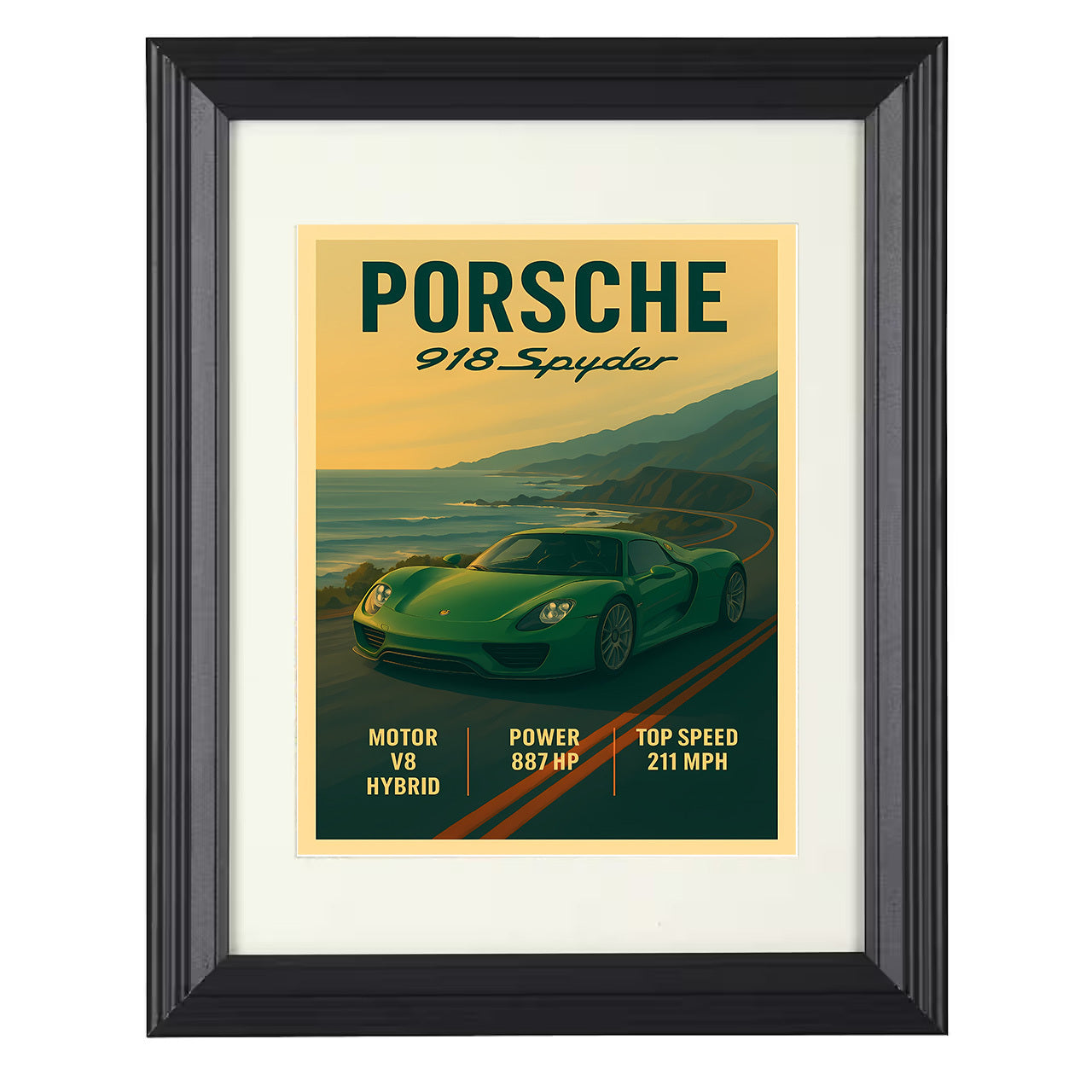 Porsche 918 Spyder - Hybrid Hypercar Roadster 8x10 black framed car print