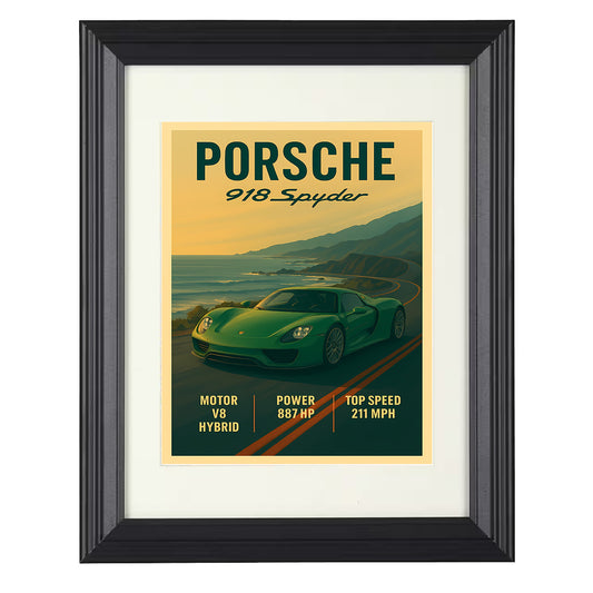 Porsche 918 Spyder - Hybrid Hypercar Roadster 8x10 black framed car print