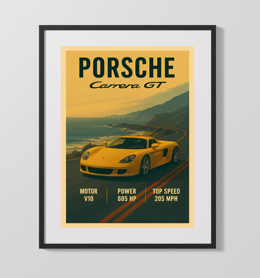 Porsche Carrera GT V10 Supercar Legend Vintage Wall Art 16x20 Gallery Framed Artwork wall art print – automotive decor