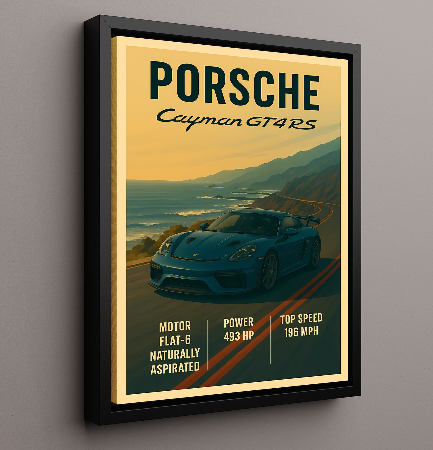 Porsche Cayman GT4 RS Track Focus Flat 6 Vintage 16x20 Framed Canvas automotive wall art print – Automotive Wall Art decor
