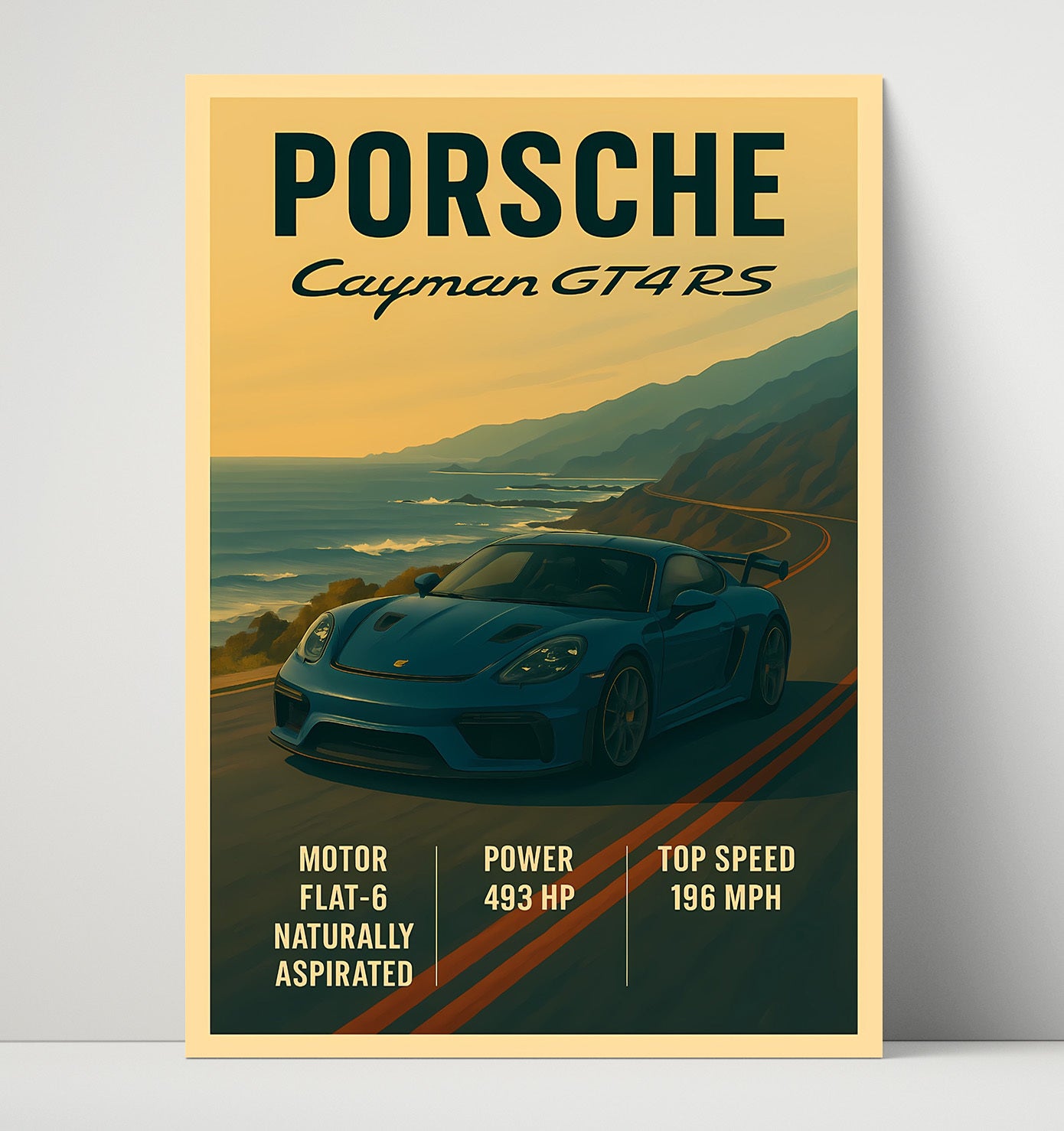 Porsche Cayman GT4 RS Track Focus Flat 6 Vintage 16x20 Unframed Print automotive wall art print – Automotive Wall Art decor