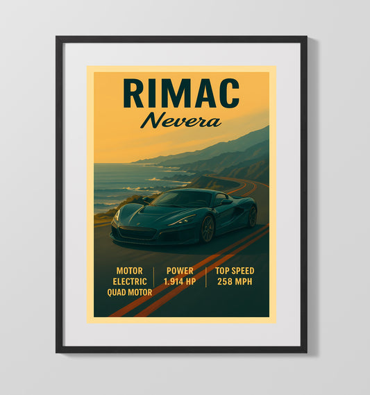 Rimac Nevera Electric Hypercar Vintage Wall Art 16x20 Gallery Framed Artwork wall art print – automotive decor