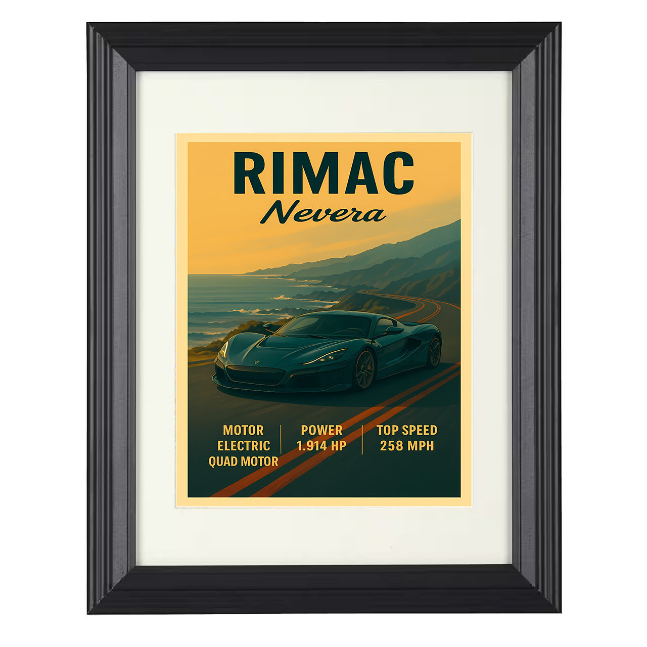 Rimac Nevera - Electric Hypercar 8x10 black framed car print