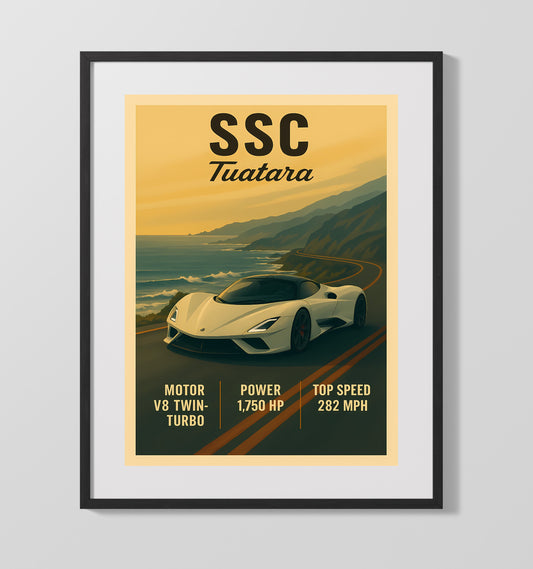 SSC Tuatara Record Breaking Hypercar Vintage Wall Art 16x20 Gallery Framed Artwork wall art print – automotive decor