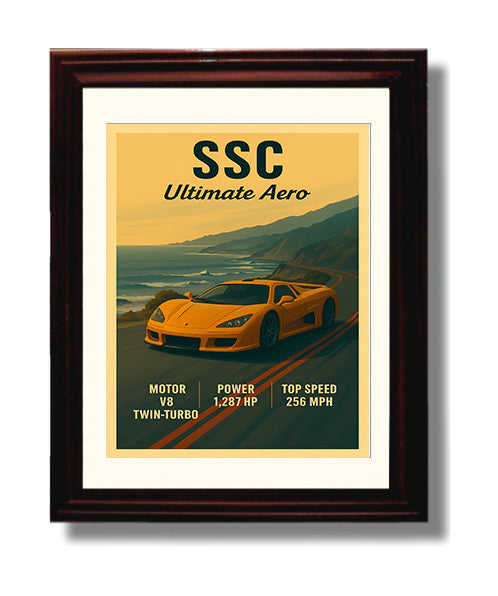 SSC Ultimate Aero American Hypercar Legend Vintage 8x10 Beveled Frame automotive wall art print – Automotive Wall Art decor