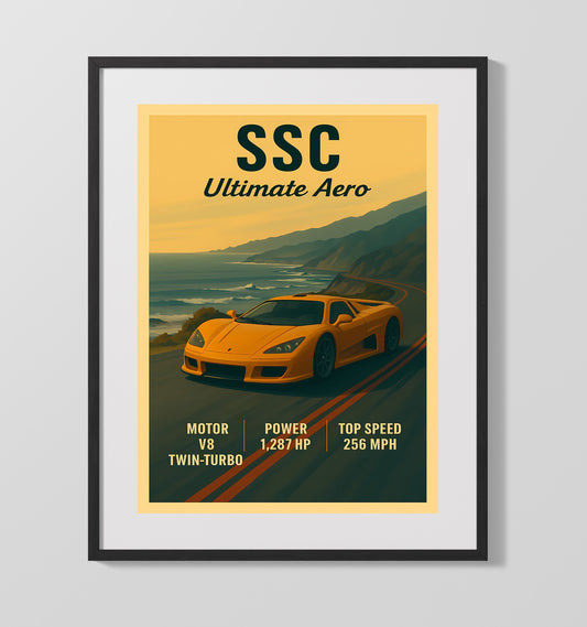 SSC Ultimate Aero American Hypercar Legend Vintage Wall Art 16x20 Gallery Framed Artwork wall art print – automotive decor