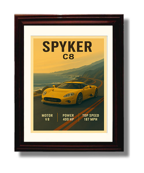 Spyker C8 Handbuilt Exotic Coupe Vintage 8x10 Beveled Frame automotive wall art print – Automotive Wall Art decor