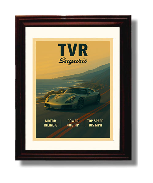 TVR Sagaris Wild British Sports Car Vintage 8x10 Beveled Frame automotive wall art print – Automotive Wall Art decor