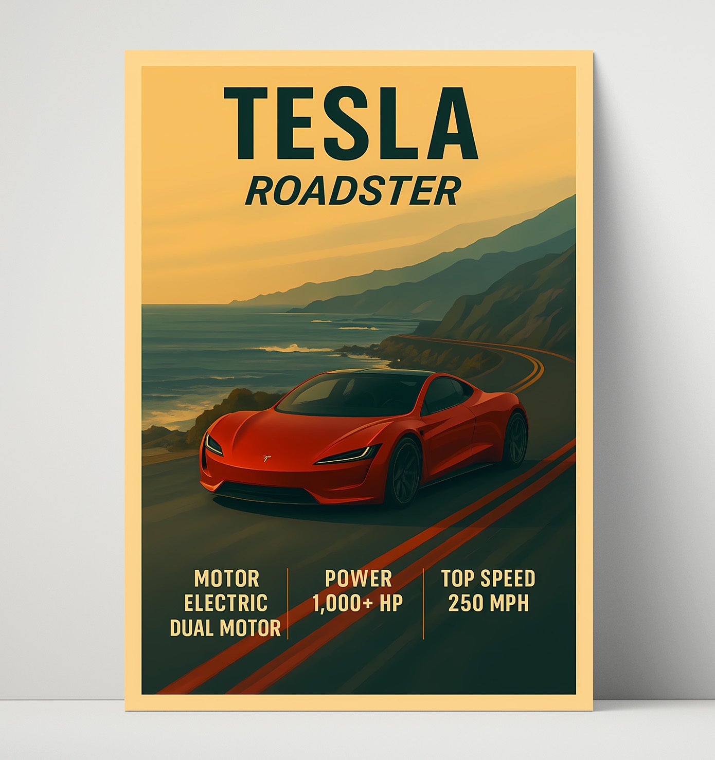 Tesla Roadster Electric Performance Vintage 16x20 Unframed Print automotive wall art print – Automotive Wall Art decor
