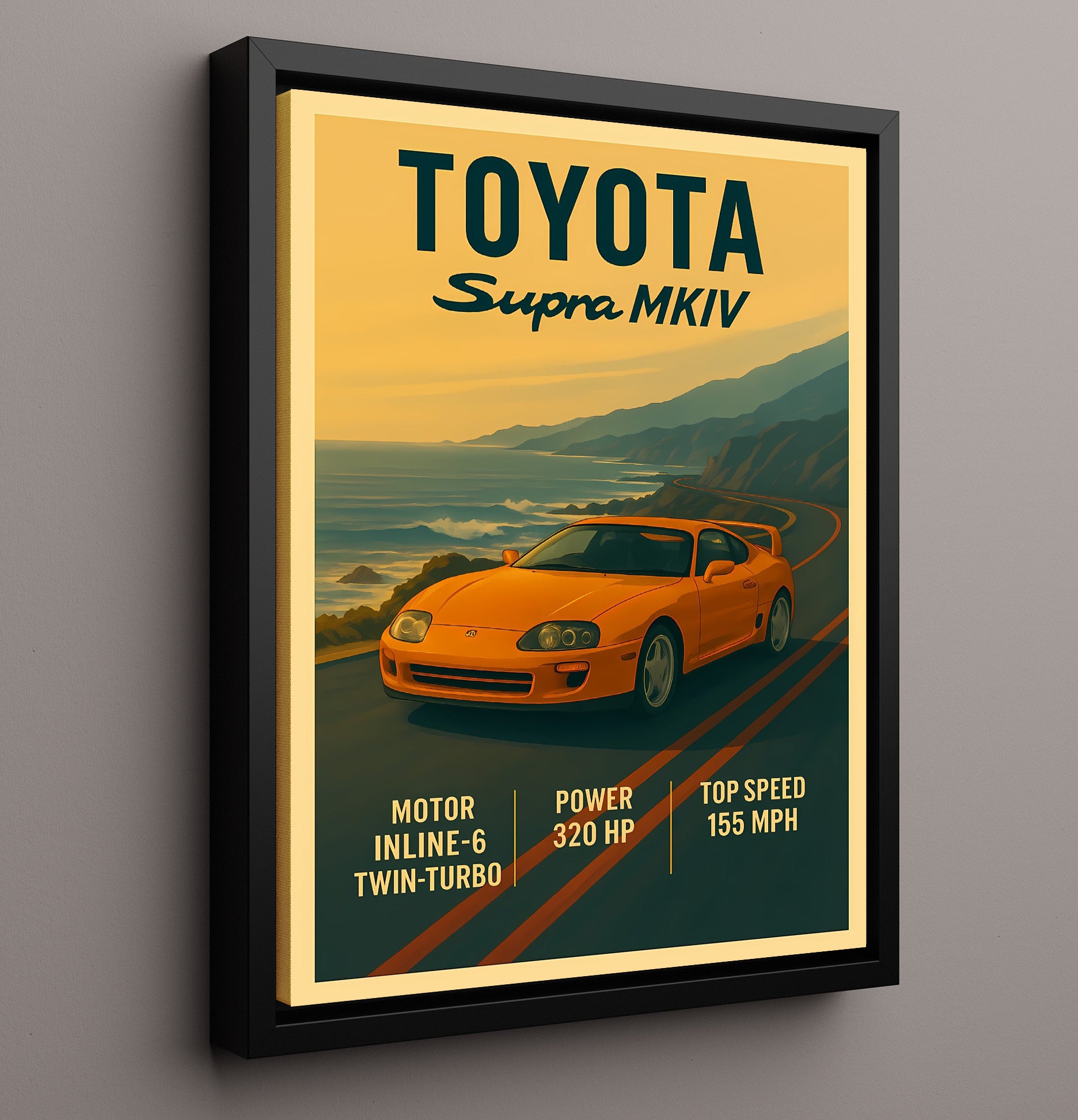 Toyota Supra MKIV Twin Turbo Legend Vintage 16x20 Framed Canvas automotive wall art print – Automotive Wall Art decor
