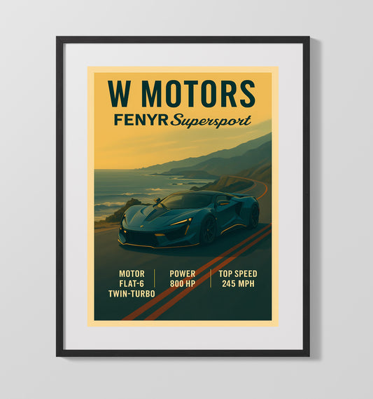 W Motors Fenyr Supersport Exotic Twin Turbo Hypercar Vintage Wall Art 16x20 Gallery Framed Artwork wall art print – automotive decor
